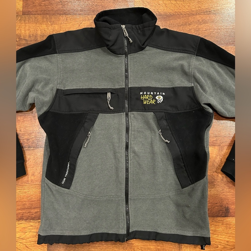 Mountain Hardwear Jacket Mens Small Gray Black Gore Windstopper Tech Fleece - Picture 1 of 9